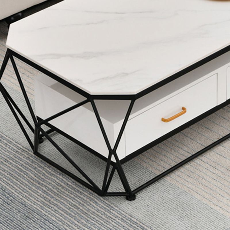 Geometric Slate Coffee Table 2 Drawers Frame Cocktail Table - 17.7" H