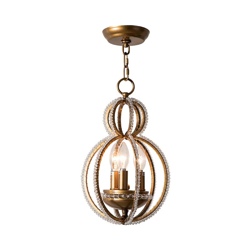 Gourd Metal Hanging Chandelier Retro 3 Heads Brass Ceiling Pendant Light with Crystal Bead