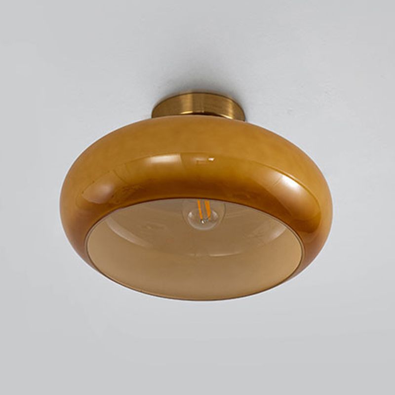 Drum Shape Glass Flush Mount Light Modern Style 1 Light Ceiling Mount Light