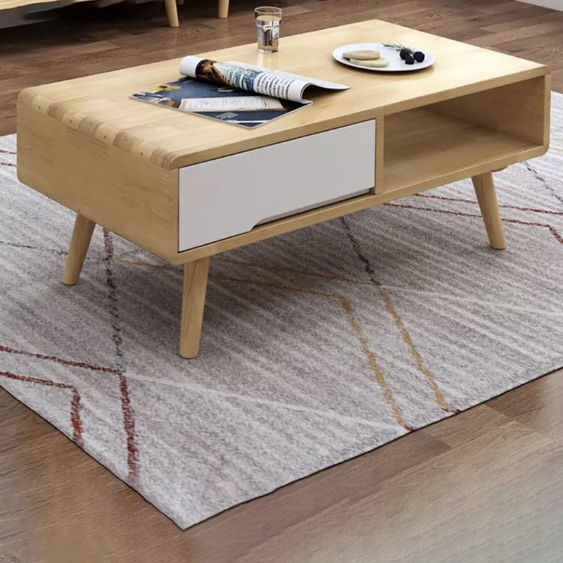 Contemporary with Storage Shelf Solid Wood Rectangular Single Coffee Table