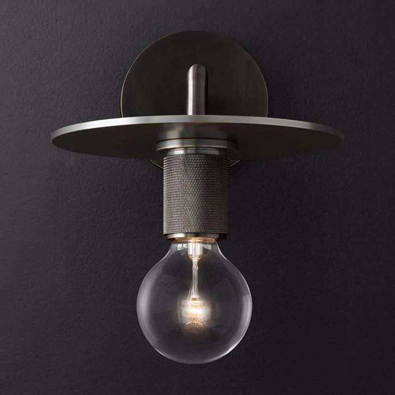 1-Bulb Wall Mount Lamp Simple Exposed Bulb Metal Sconce Ideas in Black/Brass/Chrome with Flat Top