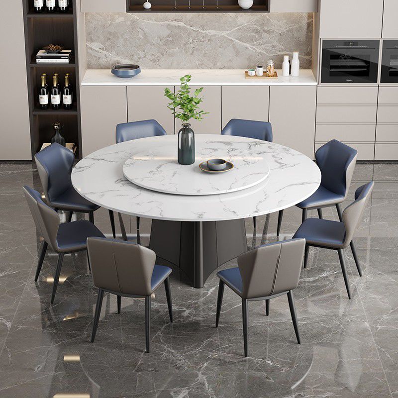 Round Pedestal Home Furniture Simple Style Marble Dining Room Collection with Turntable