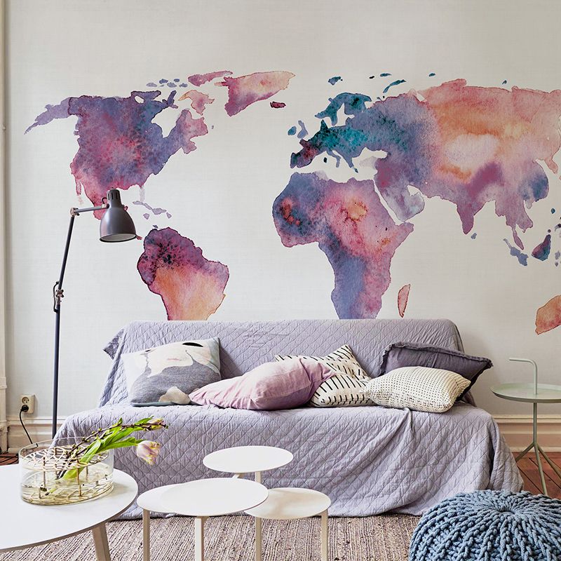 Moisture-Resistant World Map Mural Non-Woven Fabric Modern Wall Art for Reading Room