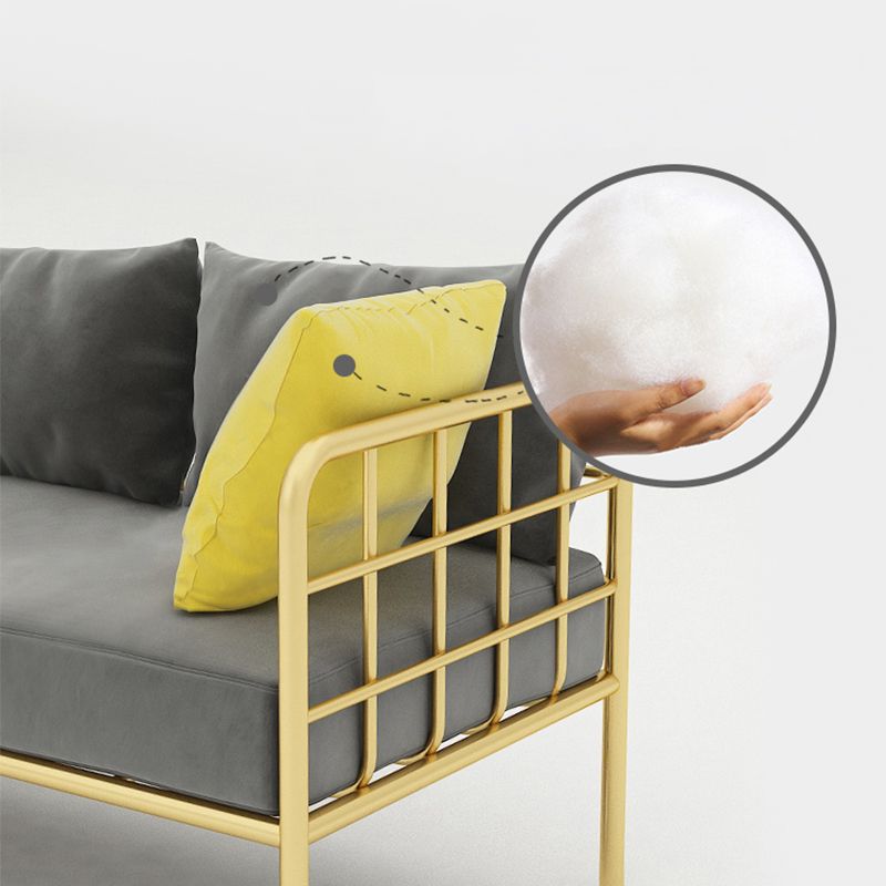 Contemporary Metal Frame Velvet Square Arm Sofa For Living Room