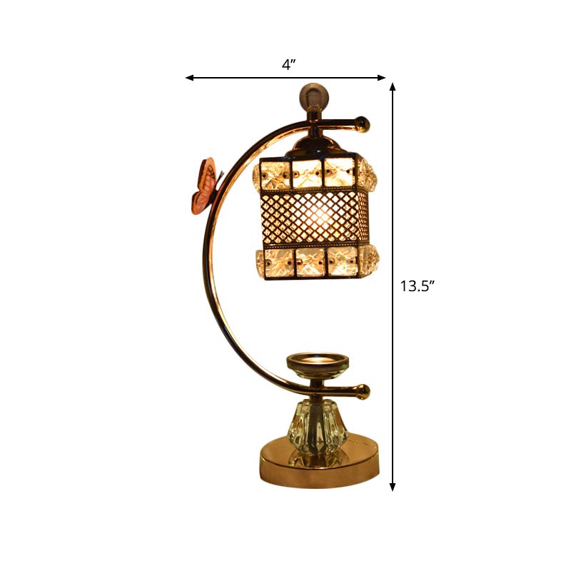 Cube / Fleur Shape Table Lampe modernisme incrusté de cristal 1 tête de chevet en or avec un bras incurvé