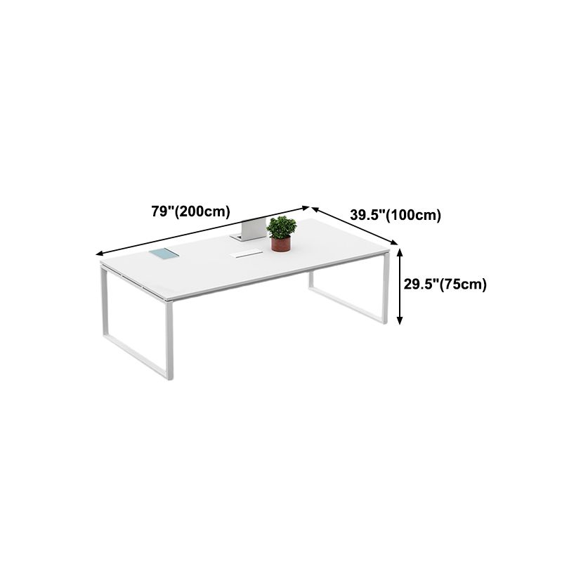 Mesa de comedor rectangular contemporánea de madera maciza, mesa interior blanca con base de trineo
