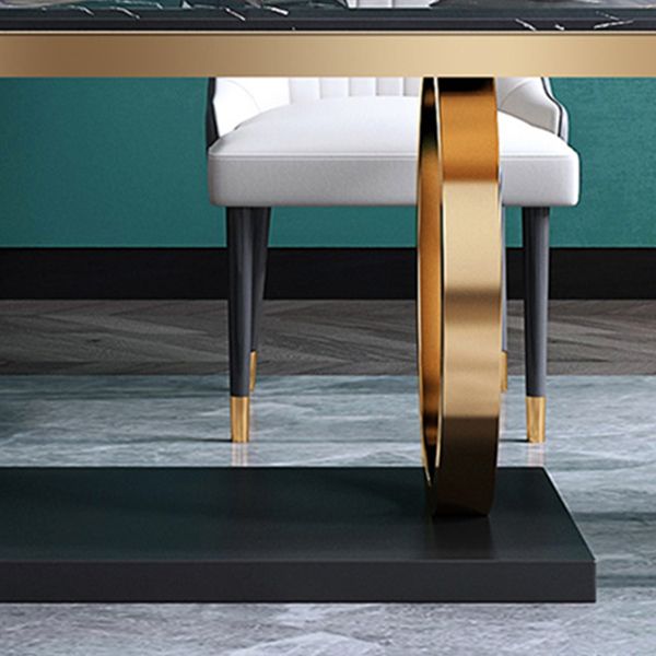 Mesa de comedor tradicional de lujo, mesa rectangular de piedra sinterizada con marco dorado