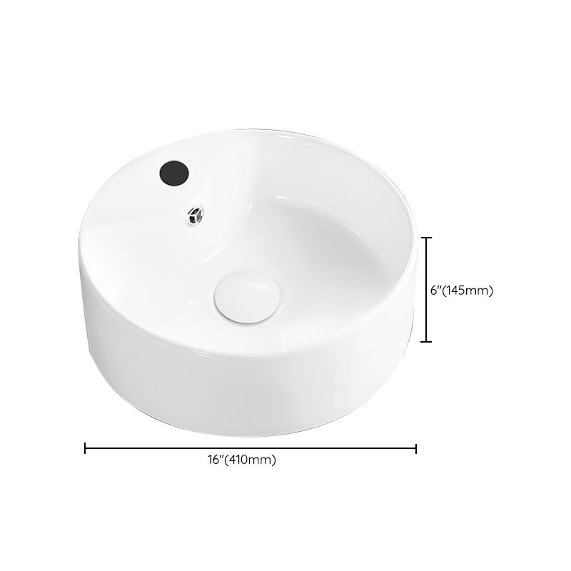 Modern Vessel Bathroom Sink Round Porcelain with Overflow Vessel Lavatory Sink