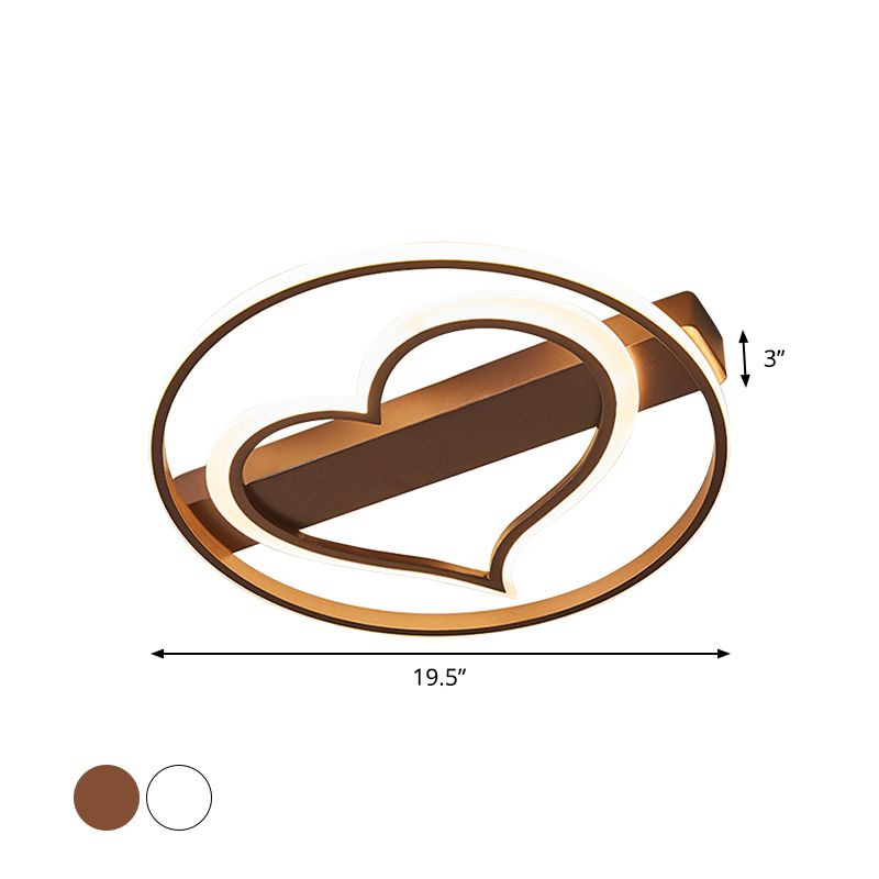 Ring and Loving Heart Ceiling Lamp Acrylic Coffee/White LED Flushmount Lighting in Warm/White Light