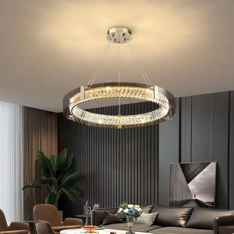 Postmodern Style Circle Chandelier Crystal Gold LED Chandelier Pendant for Dining Room