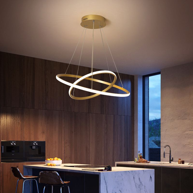 Gold Rings Suspension Pendant Light Modern Style LED Metal Chandelier Pendant Light