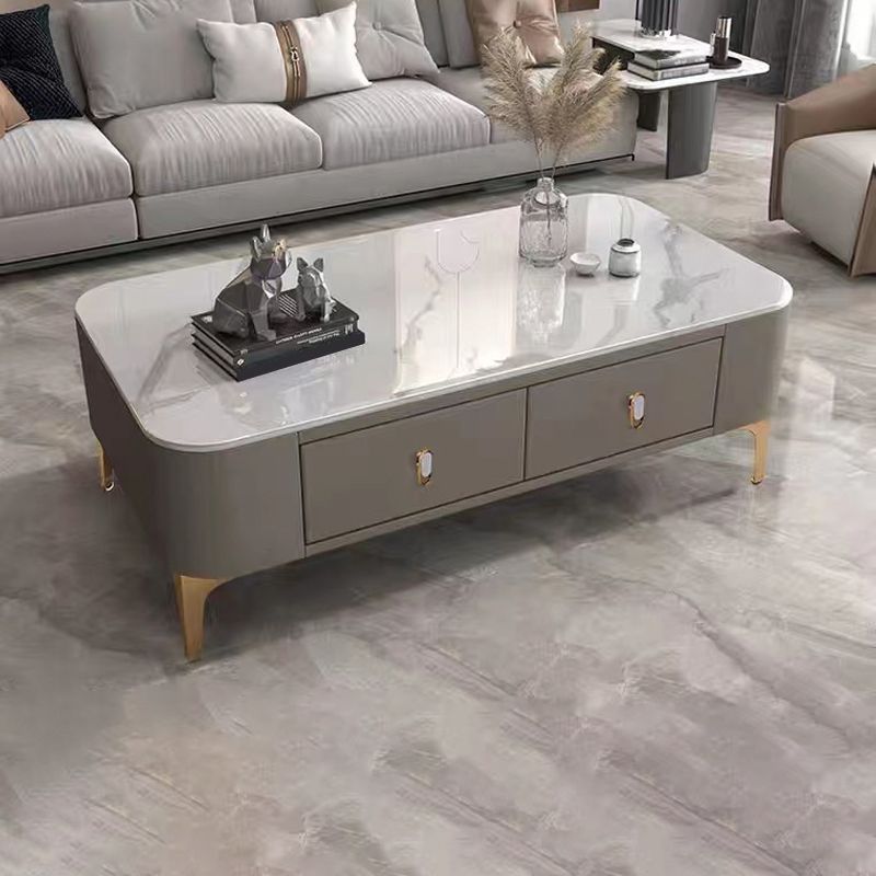 Triangle Slate Coffee Table Glam 4 Legs with 2 Storage Drawers