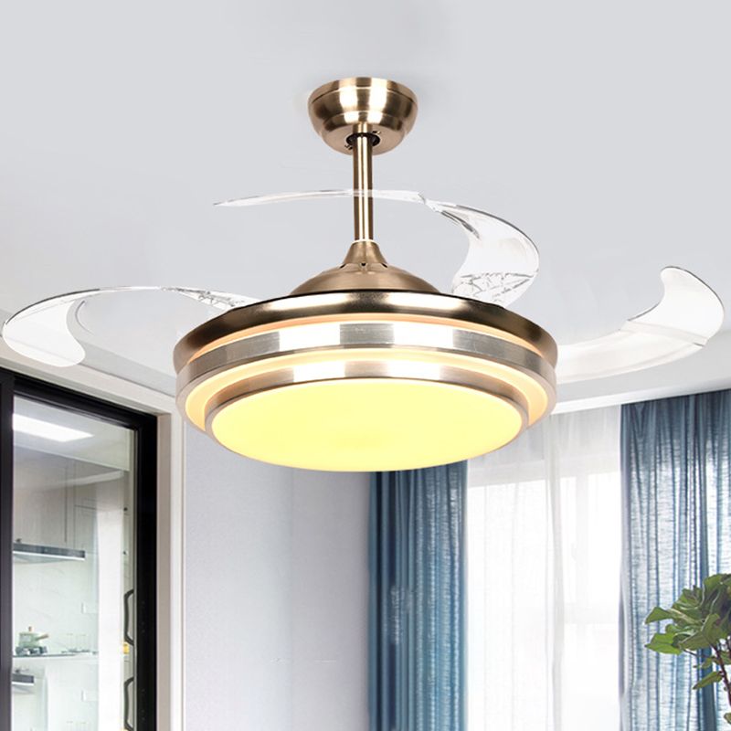 36 "/42" W Minimalistisch ronde ventilatorverlichting LED METAL SEMI SEMI -MOUNT LIMMTE IN Zilver met 4 heldere messen