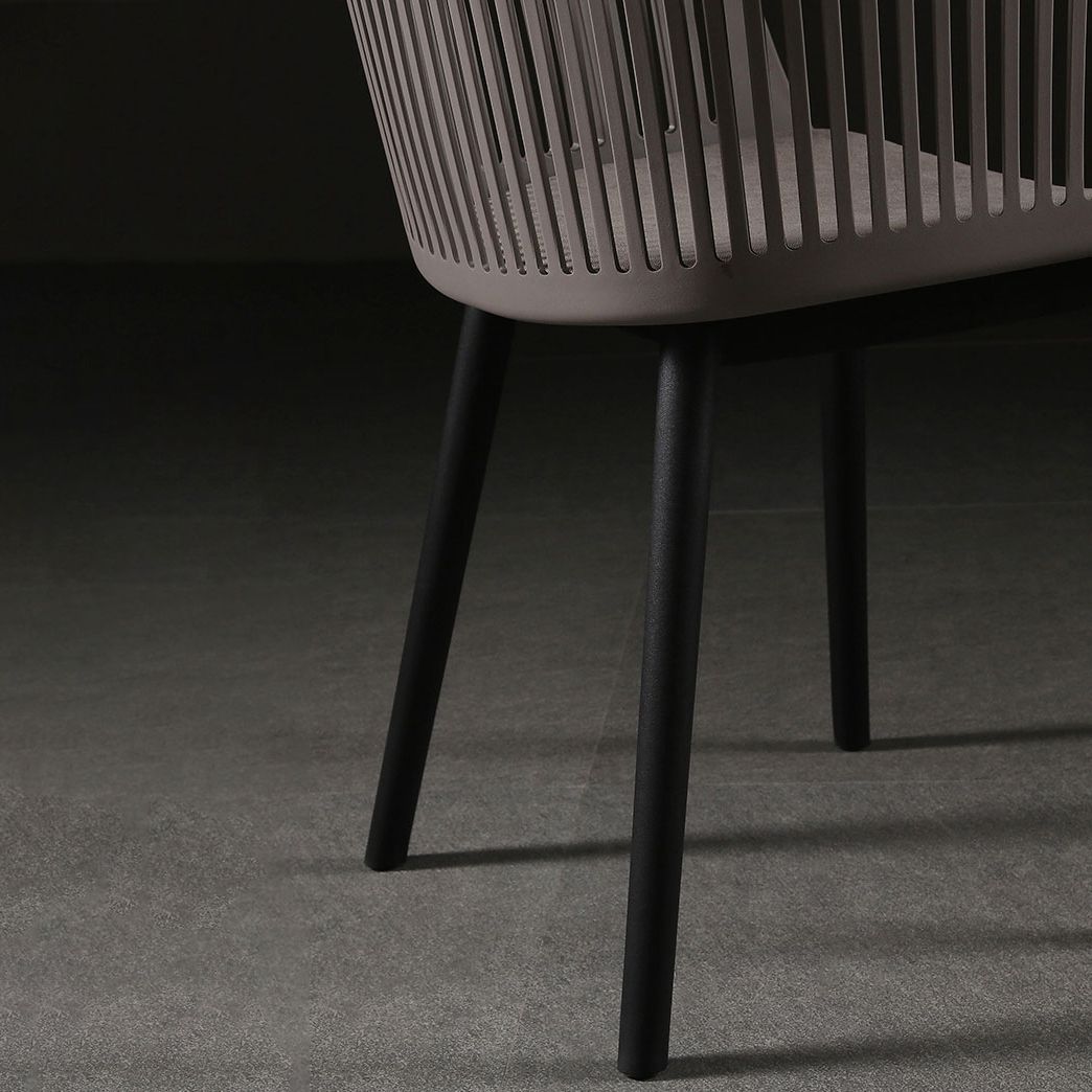 Contemporary Slat Back Arm Chair Matte Finish Metal Chair for Patio