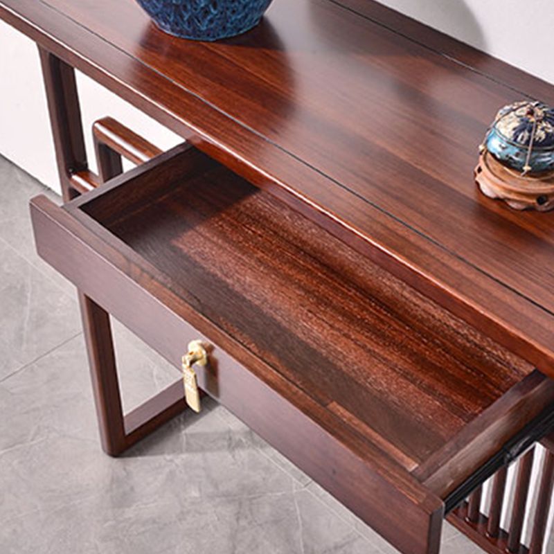 Contemporary Rectangle Shape Console Table Dark Brown Solid Wood Console Sofa Table