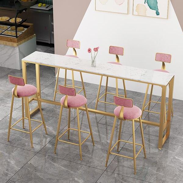 White Glam Style Bar Table in Iron and Faux Marble Milk Tea Shop Bar Table