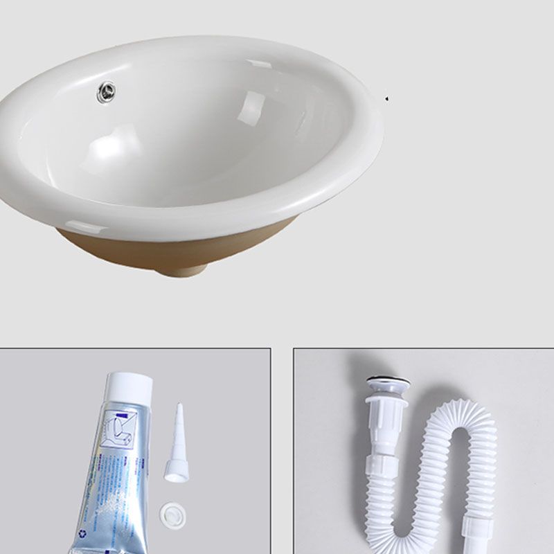 Contemporary Bathroom Sink with Pop-Up Drain Porcelain Oval-Shape Undermount Bathroom Sink