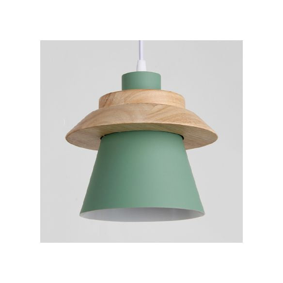 Coolie Shade Stairway Hanging Light with Wood Deco Metal 1 Light Asian Style Pendant Light