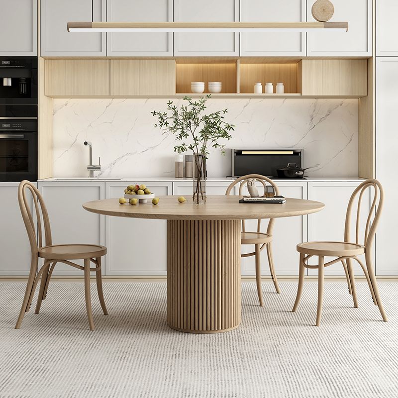Ronde voetstuk Casual eettafel houten kleur vaste tafel met dennenhout massief hout