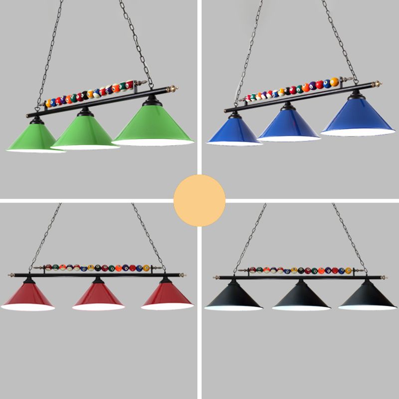 Iron Linear Island Ceiling Light Industrial Country Club Billiard Chandelier with Cone Shade