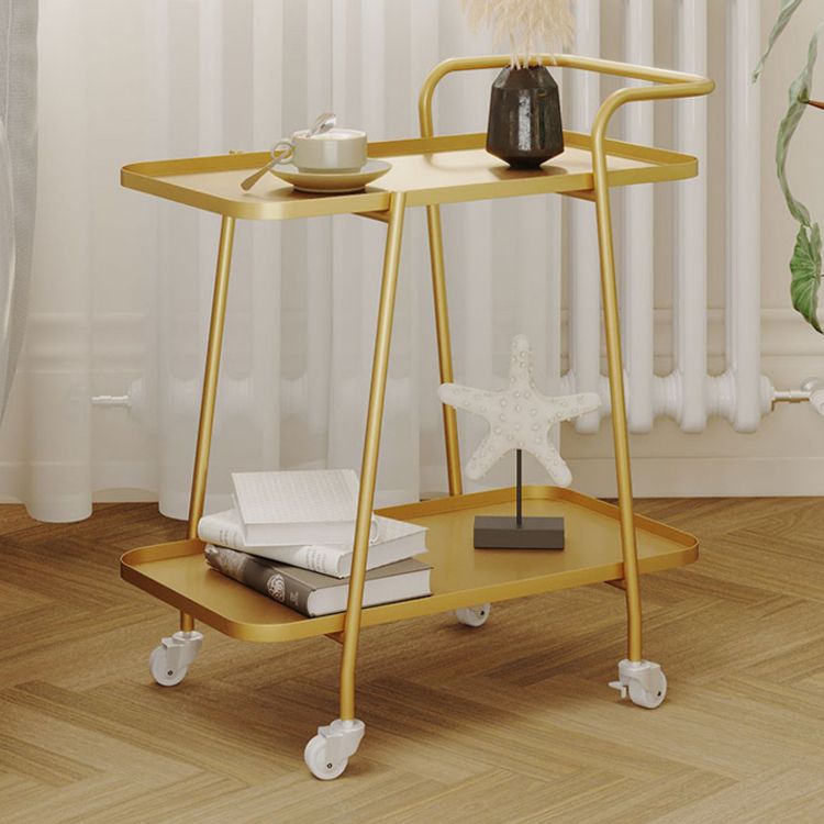 Rectangular Metal End Table with Casters Glam 22.8" Tall Side Table with Shelf
