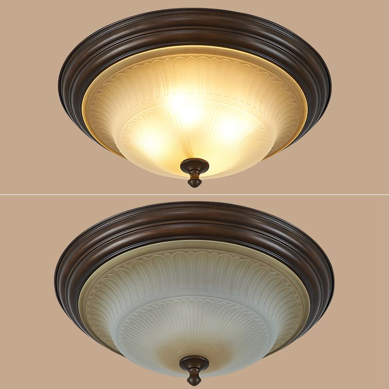 20" Wide Classic Bowl Flush Mount with Glass Shade Bronze Flush Ceiling Light for Bedroom