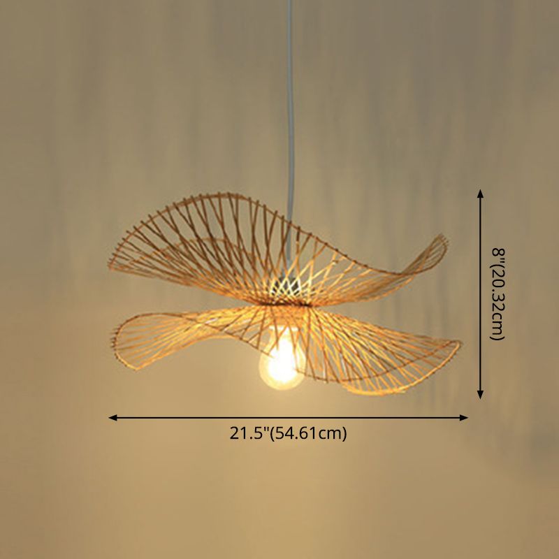 Asia Style Twist Pendant Lighting Fixture Bamboo Dinning Room Hanging Lamp in Beige