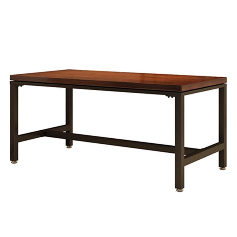 Mesa de comedor rectangular industrial, mesa de madera maciza de pino con base de caballete negra para uso doméstico