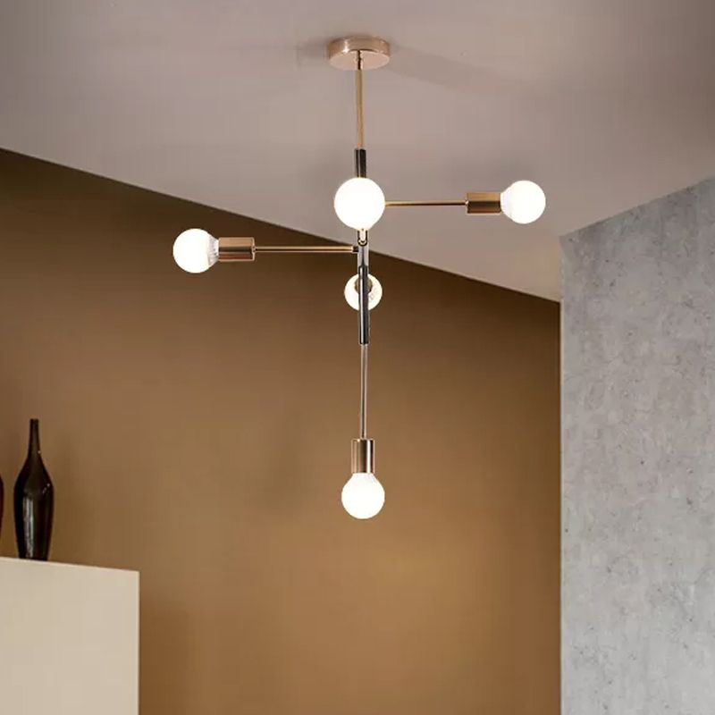 Éclair de lustre en métal rectiligne 5 lumières modernes 5 lumières de plafond suspendues / noir avec une ampoule nue pour la salle à manger