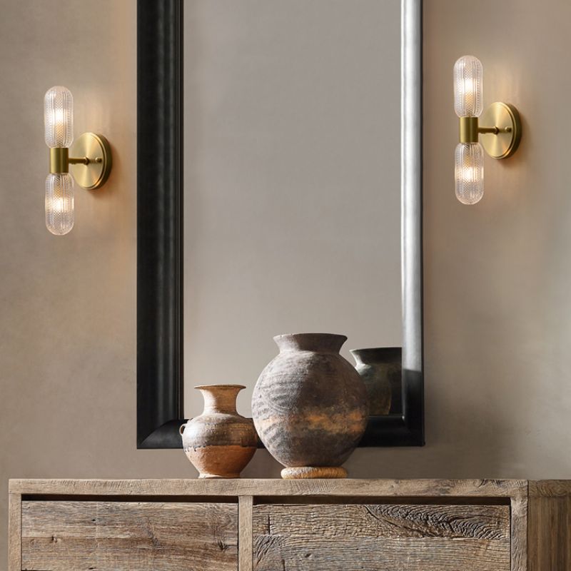 Lámpara de pared de vidrio dorado en estilo creativo moderno de cobre.