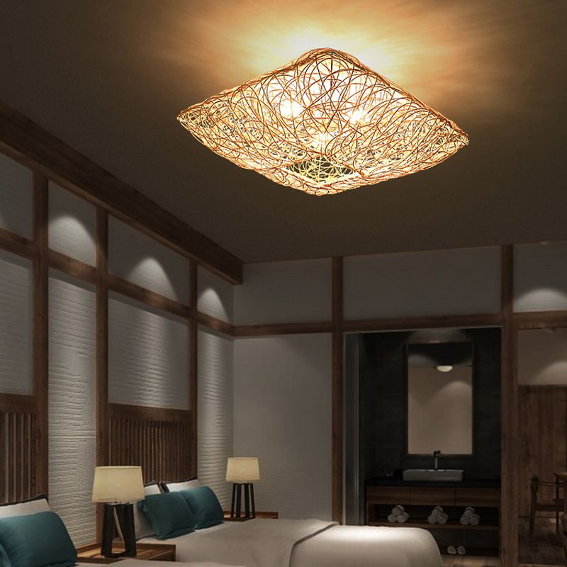 Asian Style Flush Mount Lighting Bamboo Ceiling Lamp for Living Room
