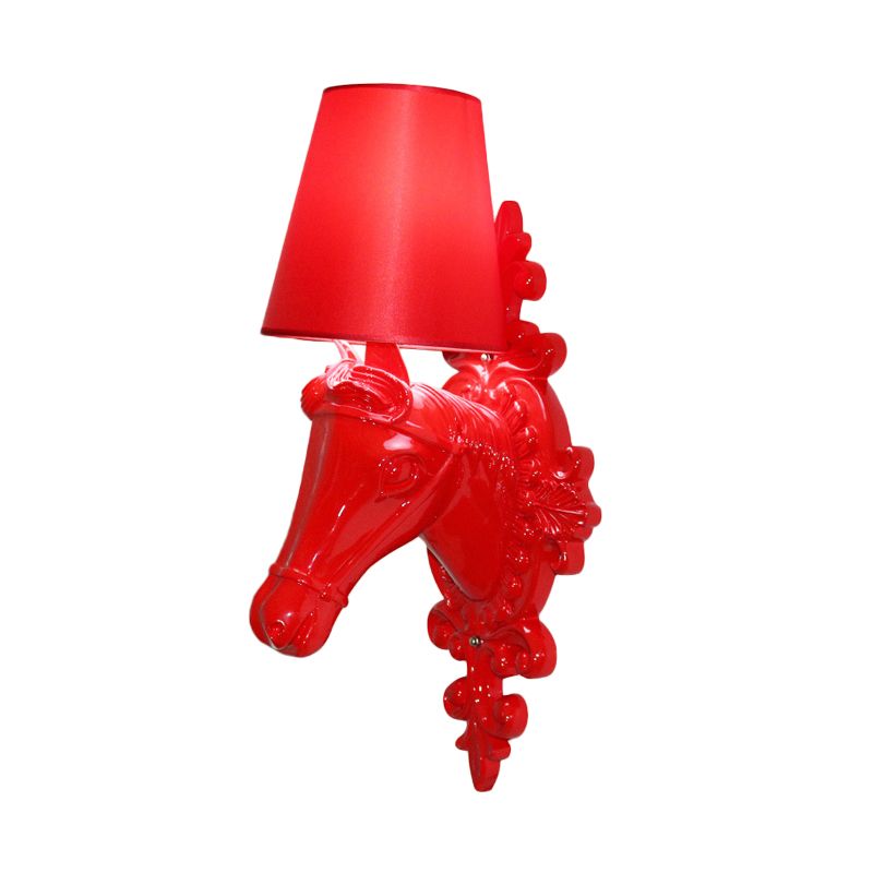 Fabric Red/Yellow/Orange Sconce Lamp Horse Head 1-Light Traditional Wall Mounted Lighting for Indoor