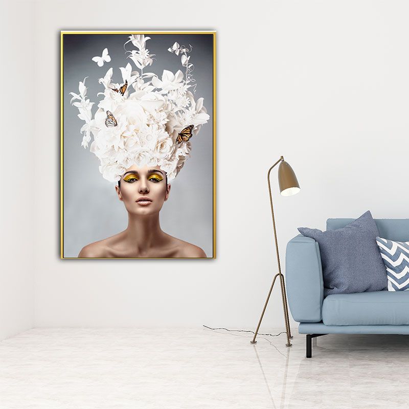 Woman Face and Butterflies Canvas Print Glam Textured House Interior Wall Art Decor
