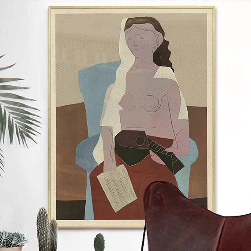 Picasso Woman with Mandolin Canvas Print Cubism Textured Wall Art Decor in Brown