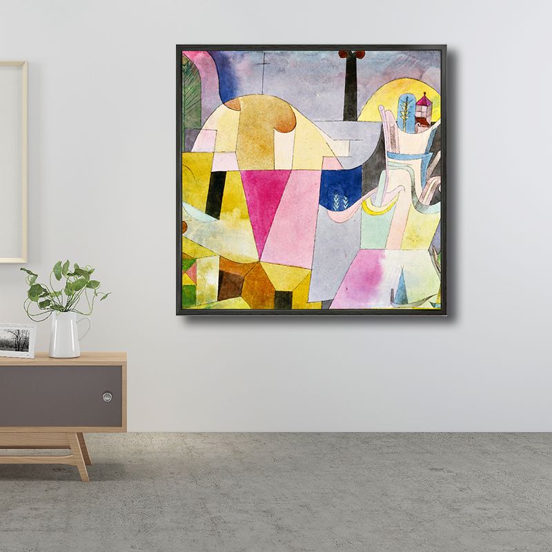 Textured Geometric Art Print Canvas Countryside Square Painting in Pastel Color for Living Room