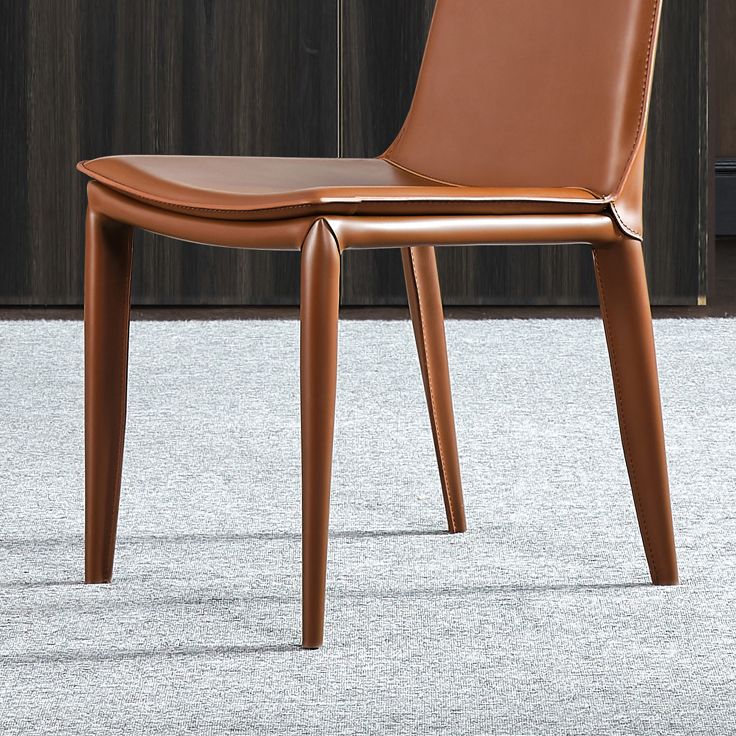 Sillas de cuero de diseño simple, silla lateral con respaldo sólido para comedor (juego de 2)