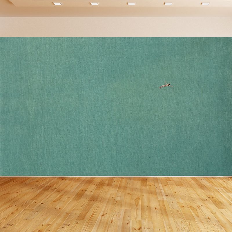 Vast Ocean and Swimmer Mural Decal Modern Art Non-Woven Material Wall Covering in Blue