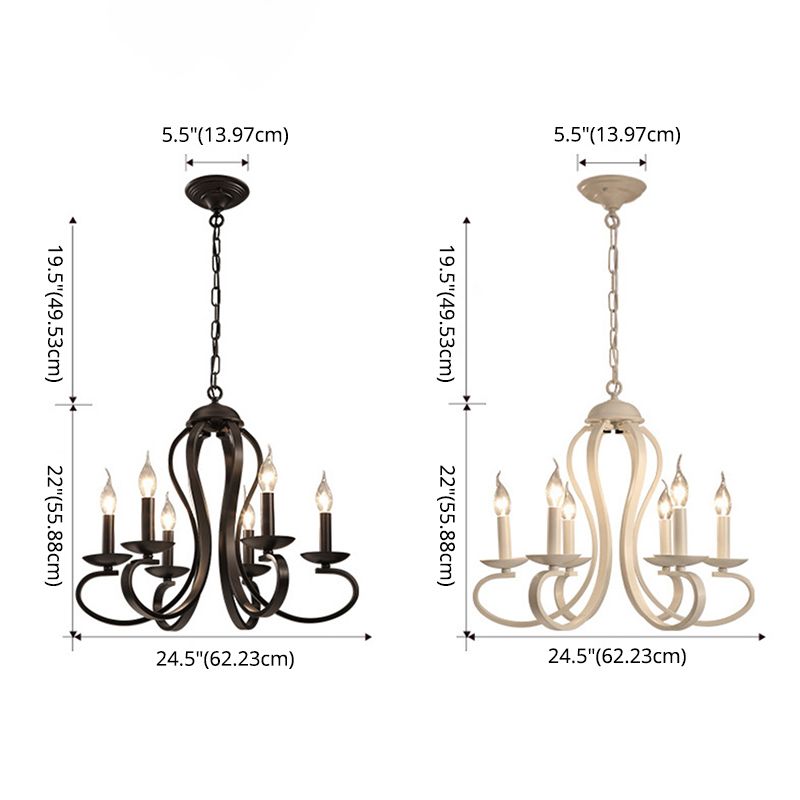 Traditional Metal Hanging Chandelier Light Swirled Arm 6 Light Candle Ceiling Chandelier for Living Room