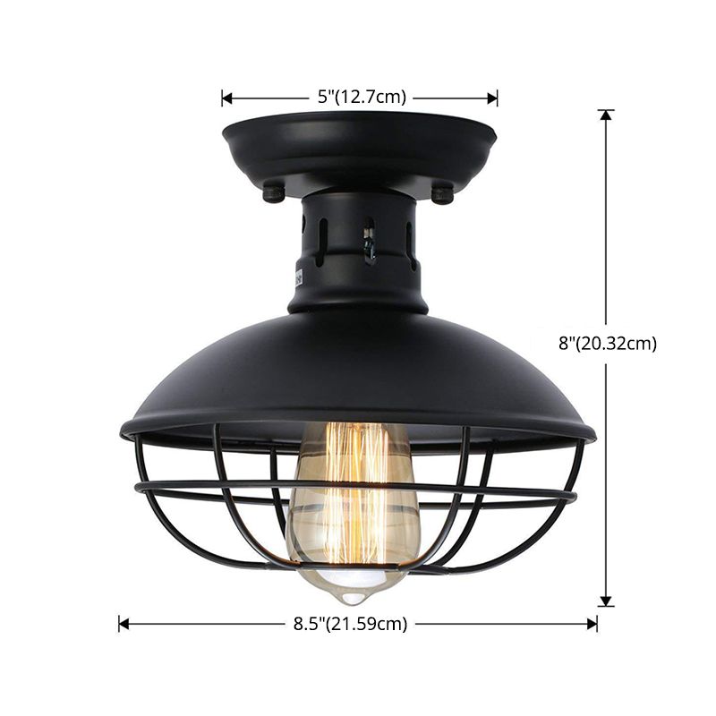 1 Light Semi Flush Mount Light With Dome Shade Metal Industrial Flush Mount Hallway Ceiling Lights