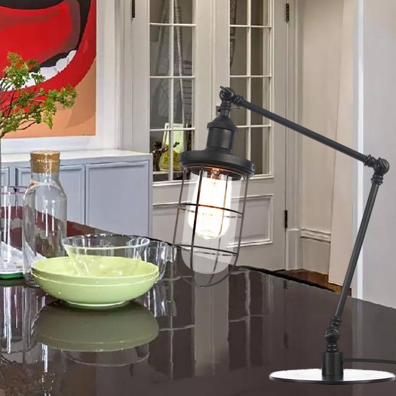 Wire Guard Metal Table Lighting Nautical Style 1 Light Adjustable Black/Brass Table Lamp for Restaurant