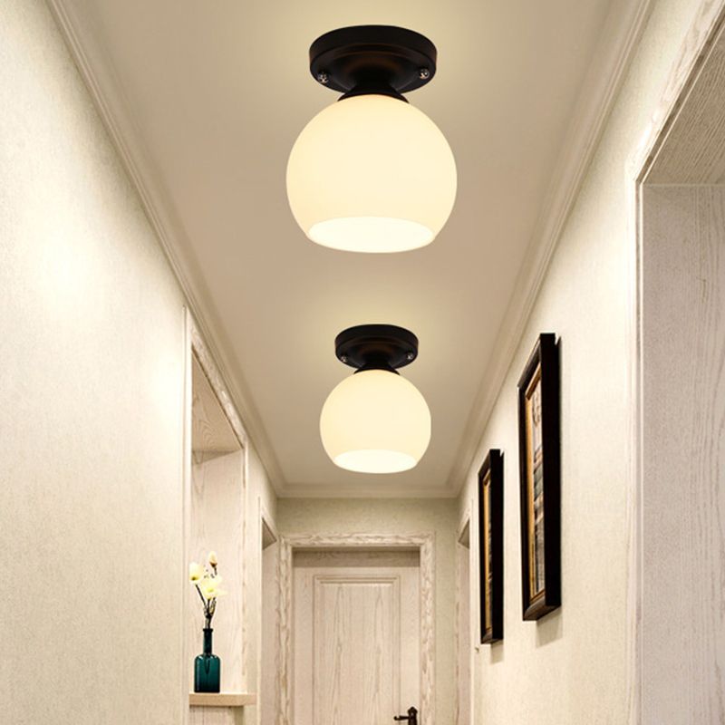 Minimalist Global Ceiling Mounted Fixture Glass Semi Flush Mount Lighting in Black