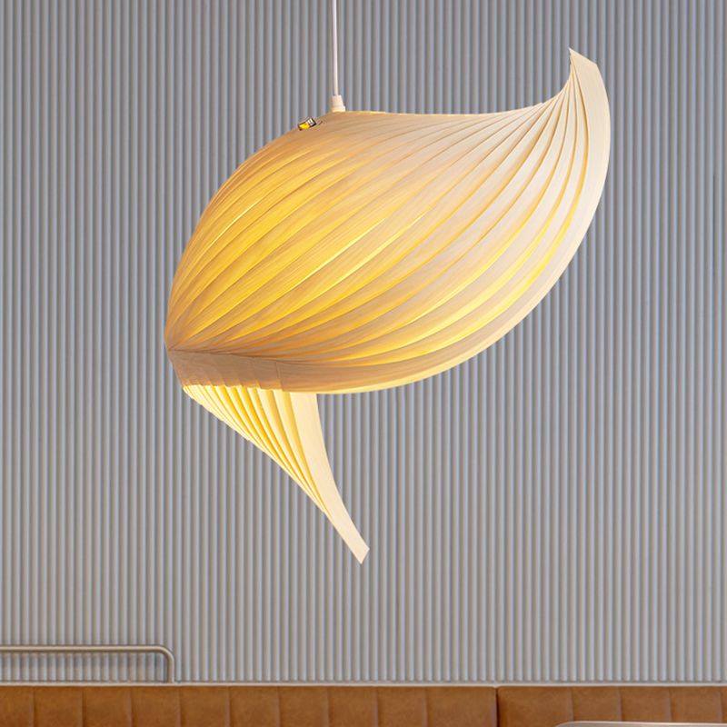 Artistic Shell Suspension Lamp Minimalist Natural Wood 1 Bulb Staircase Pendant Light