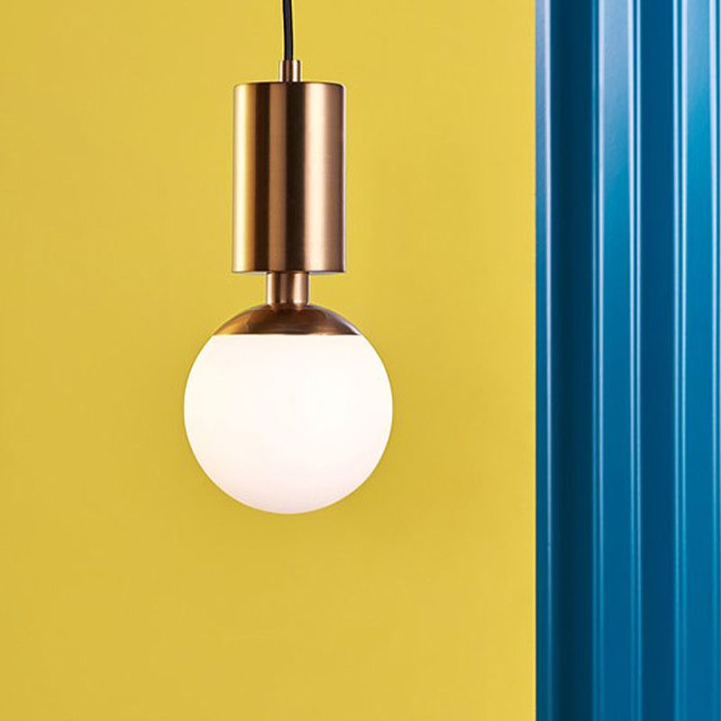 Milky Glass Sphere Pendant Lighting Minimalist 1 Head Black Ceiling Suspension Lamp, 8" Wide