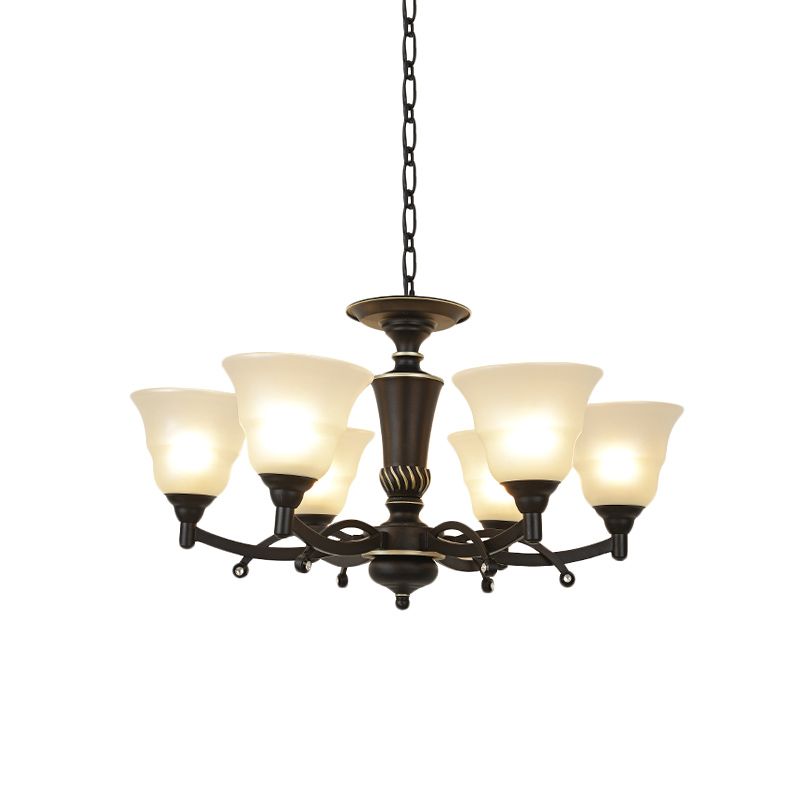 6/8 bulbi il lampadario illuminazione in vetro smerigliato in vetro sospeso in nero per soggiorno