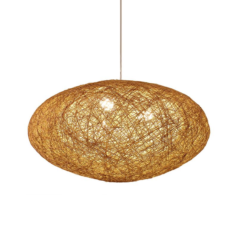 Handcrafted Pendant Chandelier Japanese Bamboo 3 Heads Suspended Lighting Fixture in Flaxen