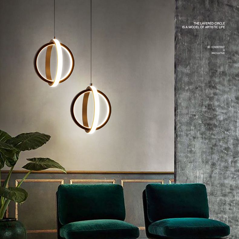 Black Simplicity Circle Hanging Light Kit Metal Luz de techo de 1 luz para dormitorio