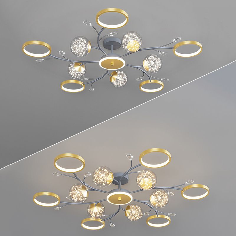 Cercle moderne Flush Lightture Amorture en verre transparent LED LED Semi Flush Light in Grey-Gold