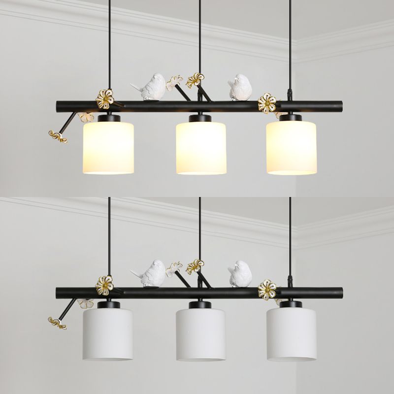 Opal Glossy Glass Shade 3 Lights Isola Isola Accenda Lampade isola di transizione dell'isola per sala da pranzo