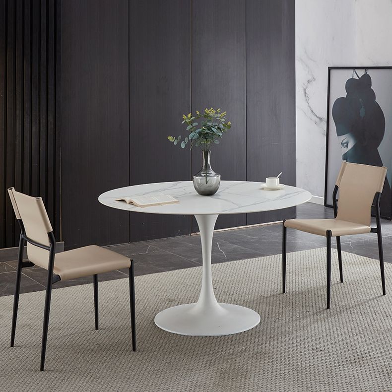Minimalist Sintered Stone Dining Table Round Shape Kitchen Dining Table with Tulip Base