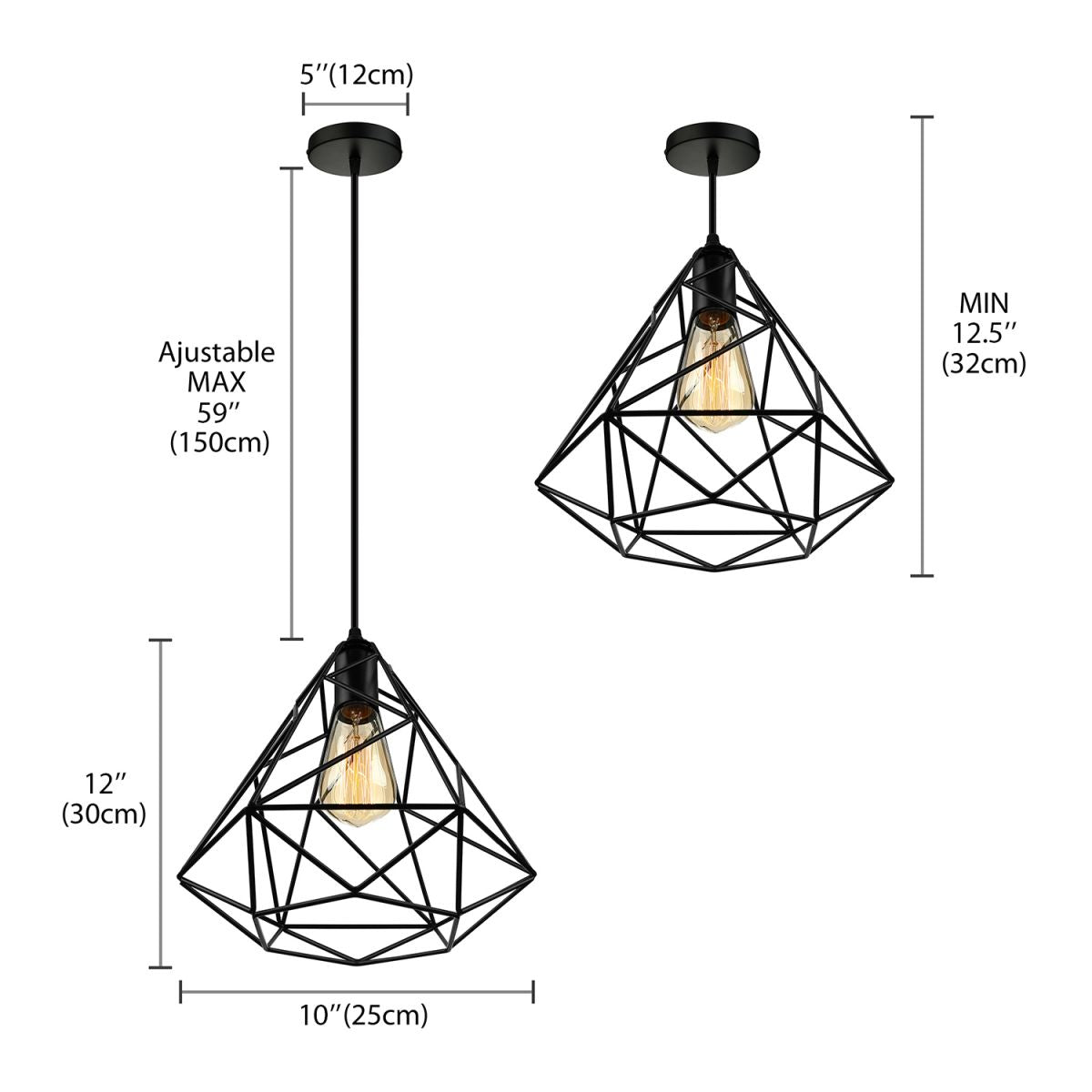 Open Cage Metallic Hanging Ceiling Light Retro Loft 1 Head Dining Room Ceiling Pendant Light in Black
